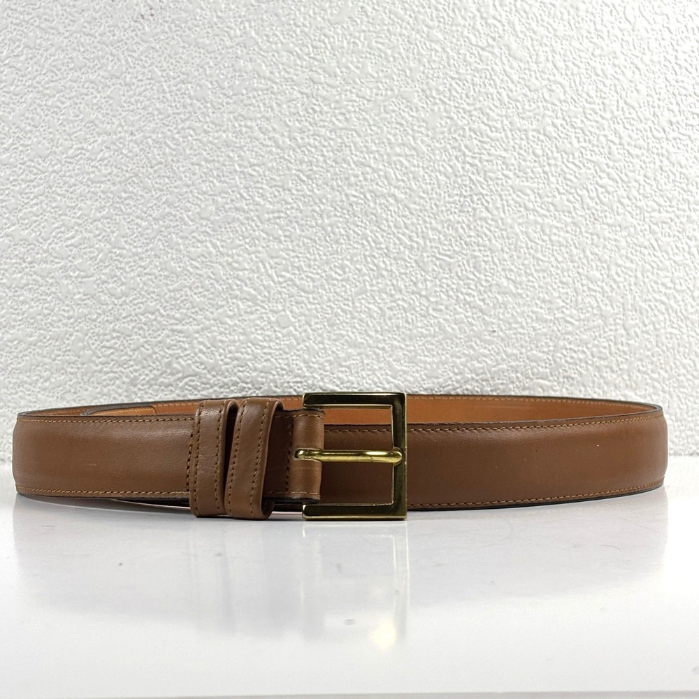 Hunt Club Leather Belt Mens 38 Brown Solid Brass Made in USA Glove Cowhide